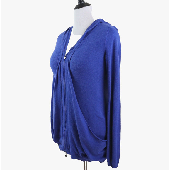 Athleta Tops - Athleta Size L Fine Knit Hooded Sweater Double Zip Royal Blue